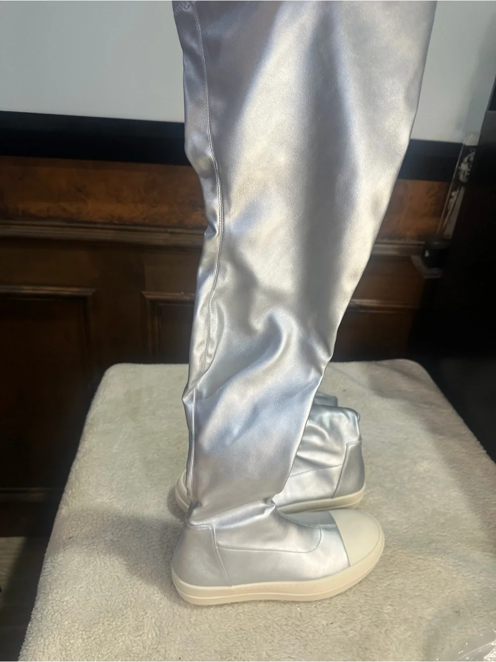 910. NEW NO BOX Cape Robbin Silver Over-the-Knee Platform Boots